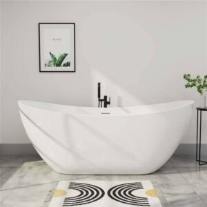 Modern 67 in. Acrylic Freestanding Bathtub cUPC Certificated Double Slipper Soaking Tub in Glossy White
