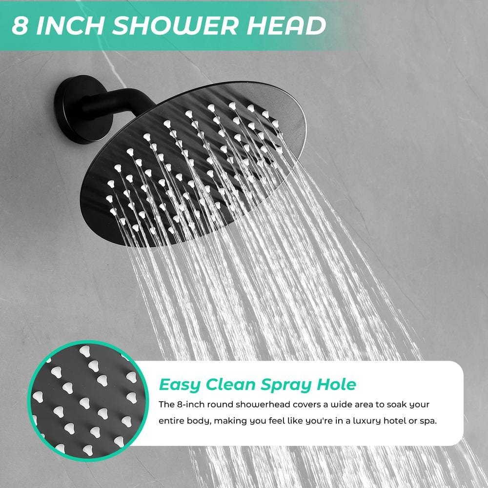 Single Handle 2-Spray 8 in Round Shower Faucet 2.5 GPM with 360В° Swivel in. Matte Black - Image 3