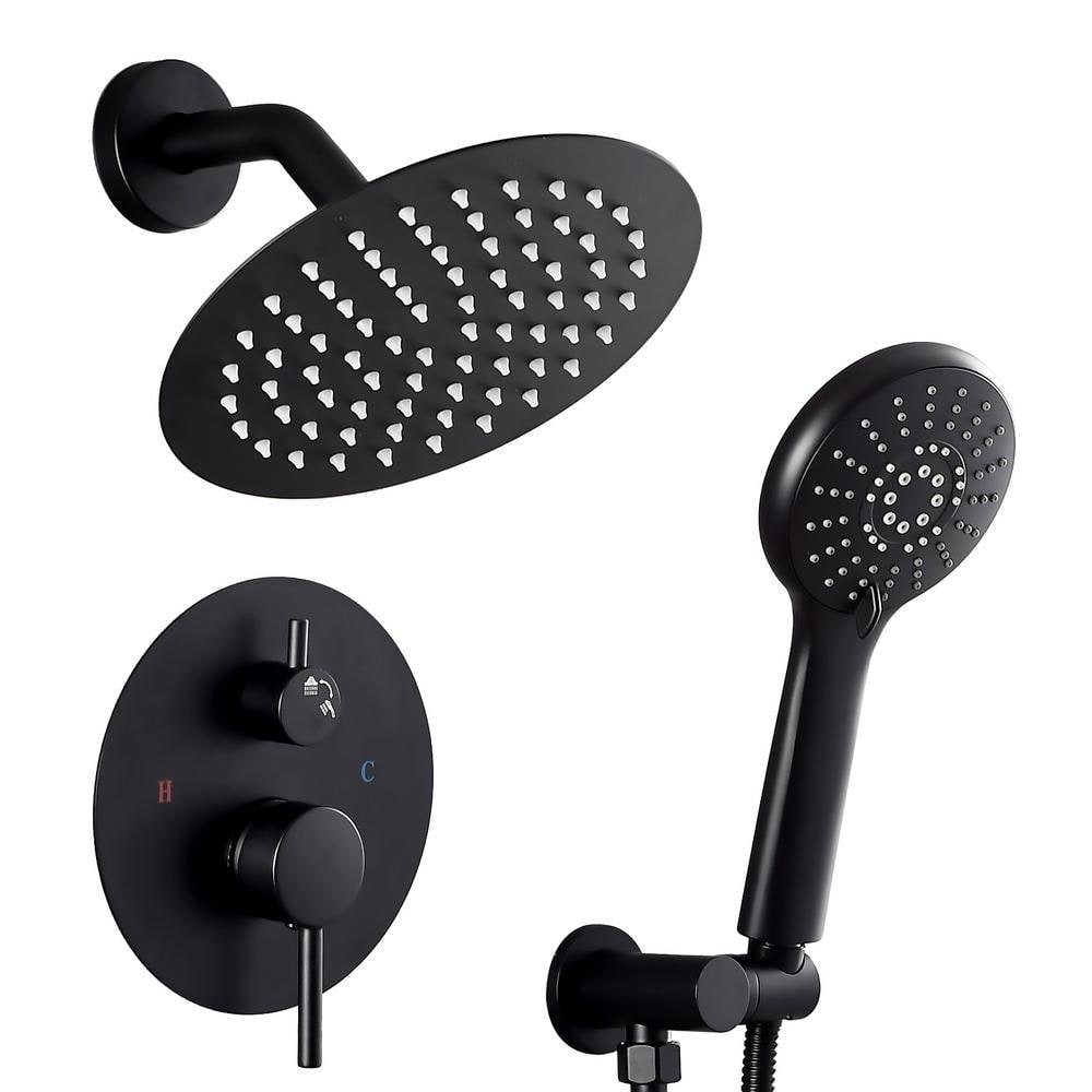 Single Handle 2-Spray 8 in Round Shower Faucet 2.5 GPM with 360В° Swivel in. Matte Black