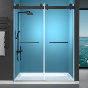 72 in. W x 79 in. H Double Sliding Frameless Shower Door in Matte Black With Crashproof And 3/8 in. (10 mm)Glass