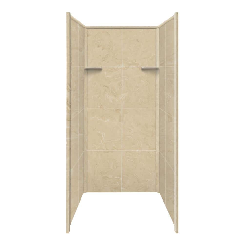 Studio 36 in. W x 72 in. H x 36 in. D 3-Piece Glue Up Alcove Shower Wall Surrounds in Almond Sky