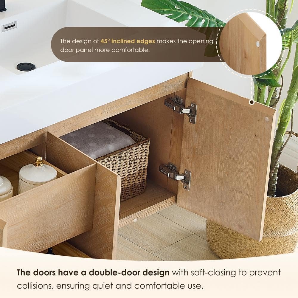 Siena 60 in. W Double Sink Floating Bath Vanity in Light Brown with White Stone Top - Image 3