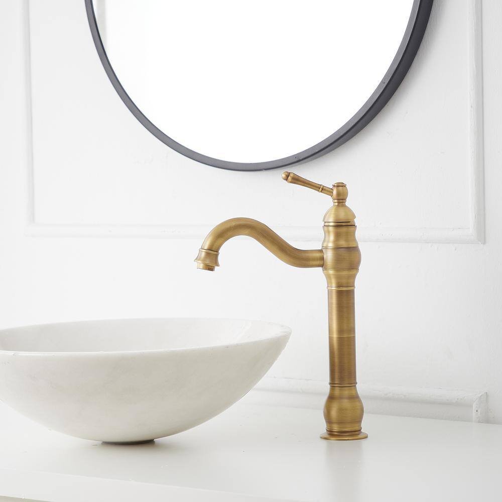Single Handle Single Hole Vessel Sink Faucet With 360В° Swivel Spout in Antique Brass - Image 2