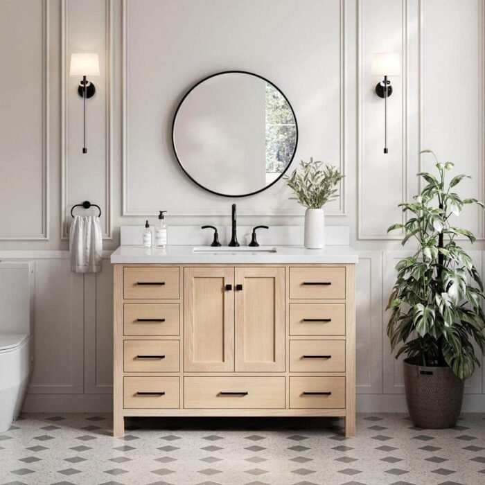 Cambridge 49 in. W x 22 in. D x 36 in. H Single Sink Bath Vanity in Oak with Pure White Quartz Top