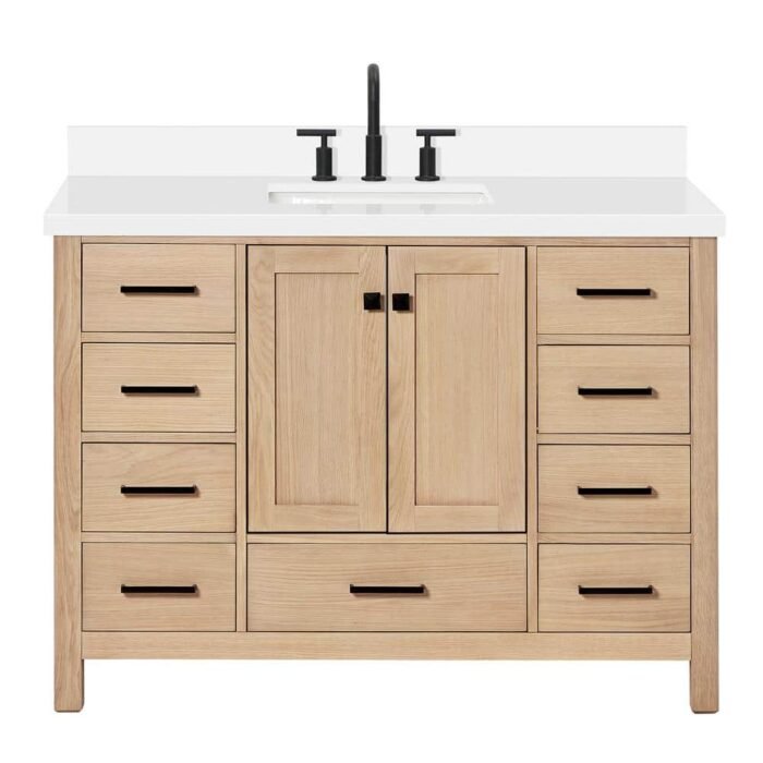 Cambridge 49 in. W x 22 in. D x 36 in. H Single Sink Bath Vanity in Oak with Pure White Quartz Top - Image 2