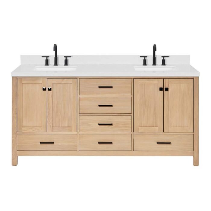 Cambridge 72 in. W x 22 in. D x 36 in. H Double Rectangle Sink Bath Vanity in Oak with Carrara White Quartz Top - Image 2