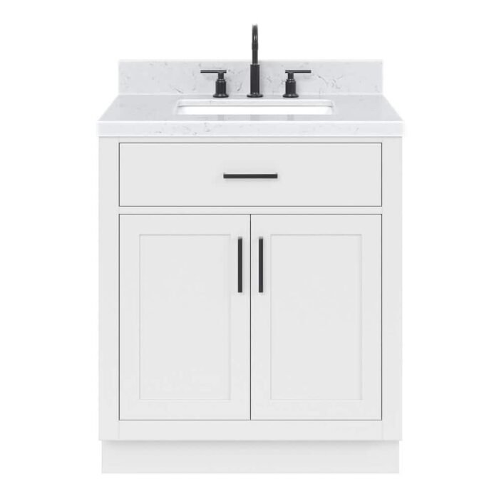 Hepburn 30 in. W x 22 in. D x 36 in. H Single Sink Freestanding Bath Vanity in White with Carrara Quartz Top - Image 2
