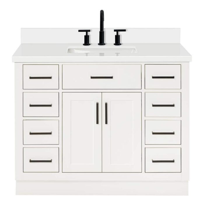 Hepburn 42 in. W x 22 in. D x 36 in. H Single Freestanding in White Bath Vanity with Pure White Quartz Top - Image 2