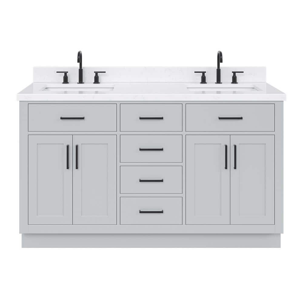 Hepburn 60 in. W x 22 in. D x 36 in. H Double Sink Freestanding Bath Vanity in Grey with Carrara Qt. Top - Image 2