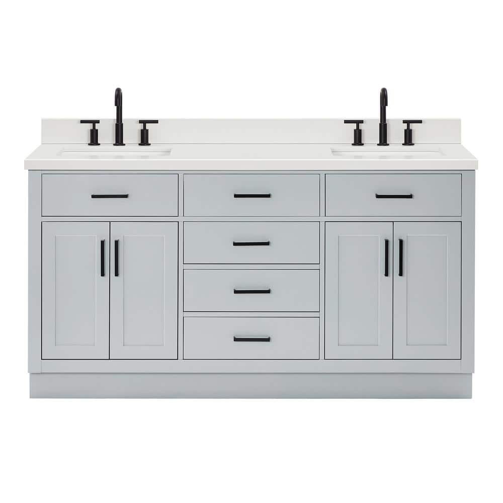 Hepburn 67 in. W x 22 in. D x 36 in. H Double Freestanding Bath Vanity in Grey with Pure White Quartz Top - Image 2