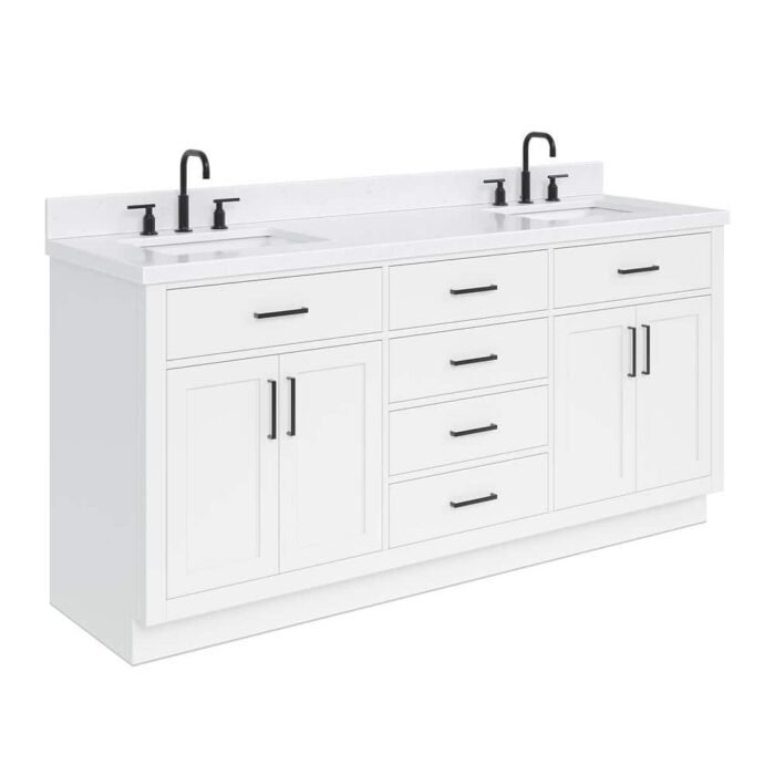 Hepburn 72 in. W x 22 in. D x 36 in. H Double Sink Freestanding Bath Vanity in White with Carrara Quartz Top - Image 3