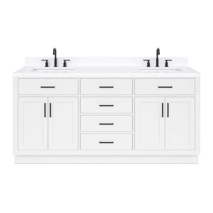 Hepburn 72 in. W x 22 in. D x 36 in. H Double Sink Freestanding Bath Vanity in White with Carrara Quartz Top - Image 2