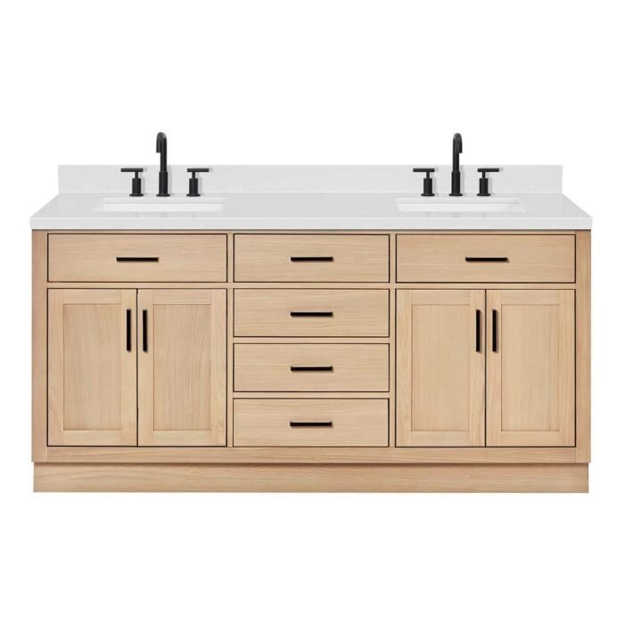 Hepburn 72.25 in. W x 22 in. D x 36 in. H Double Sink Bath Vanity in Oak with Carrara White Quartz Top - Image 2