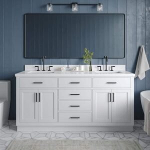 Hepburn 72 in. W x 22 in. D x 36 in. H Double Sink Freestanding in White Bath Vanity with Pure White Quartz Top