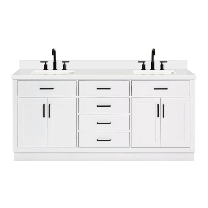 Hepburn 72 in. W x 22 in. D x 36 in. H Double Sink Freestanding in White Bath Vanity with Pure White Quartz Top - Image 2