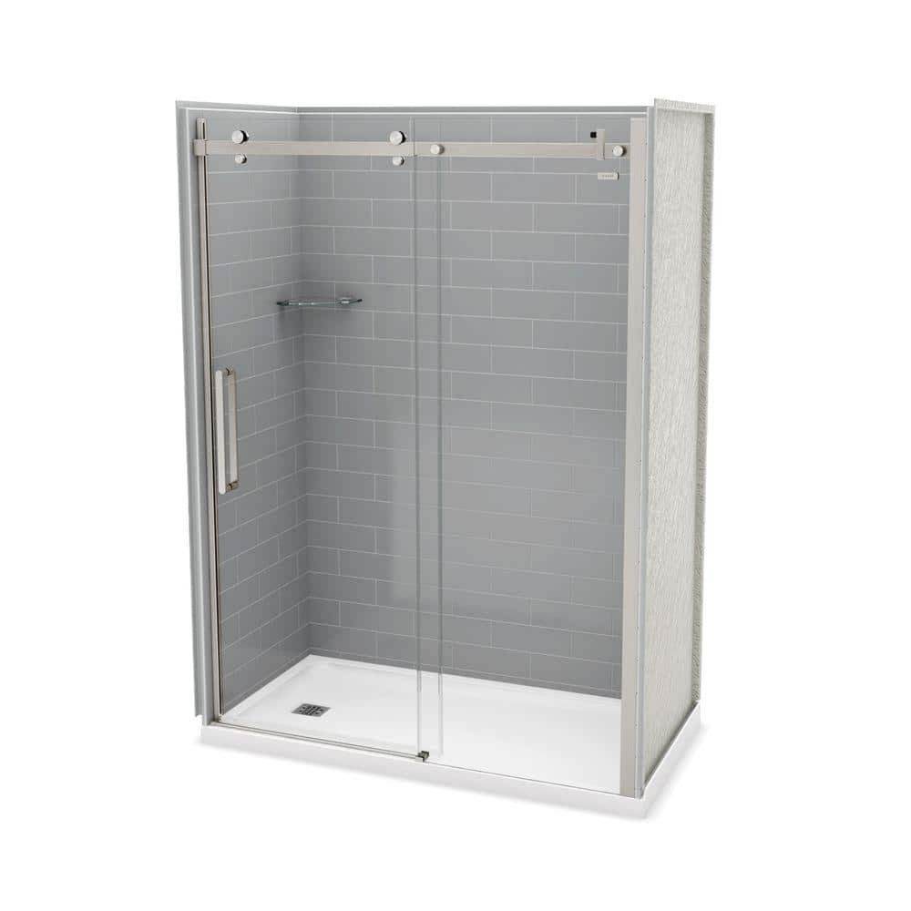 Utile Metro 32 in. x 60 in. x 83.5 in. Left Drain Alcove Shower Kit in Ash Grey with Brushed Nickel Shower Door - Image 2