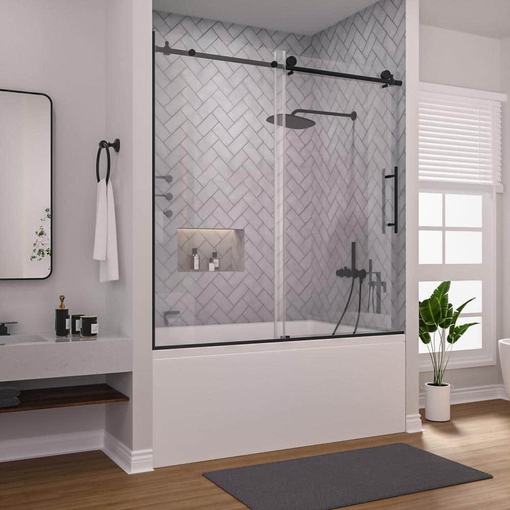Vale 60 in. W x 60 in. H Sliding Semi Frameless Tub Door in Matte Black Finish