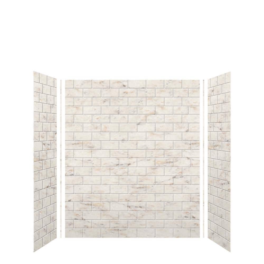SaraMar 36 in. x 60 in. x 72 in. 3-Piece Easy Up Adhesive Alcove Shower Wall Surround in Biscotti Marble - Image 2