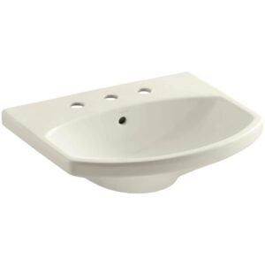 Cimarron 3-5/8 in. Vitreous China Pedestal Sink Basin in Biscuit with 8 in. Centers with Overflow Drain