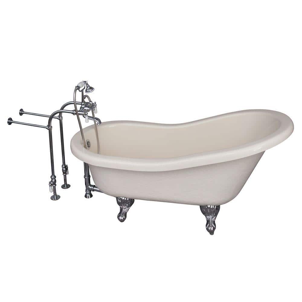 5 ft. Acrylic Ball and Claw Feet Slipper Tub in Bisque with Polished Chrome Accessories