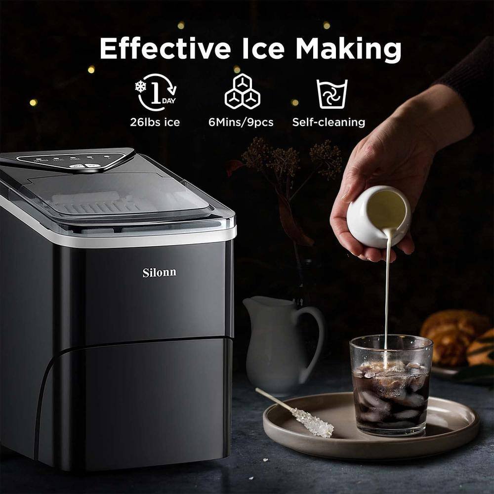 8.7 in. 26 lb. Bullet Ice Maker Countertop Portable Ice Maker with Ice Scoop and Basket, 2 Sizes of Bullet Ice in Black - Image 2