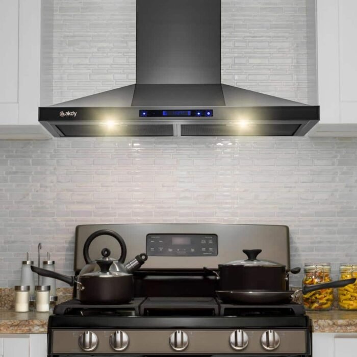 30 in. 343 CFM Convertible Wall Mount Black Stainless Steel Kitchen Range Hood with Touch Panel - Image 2
