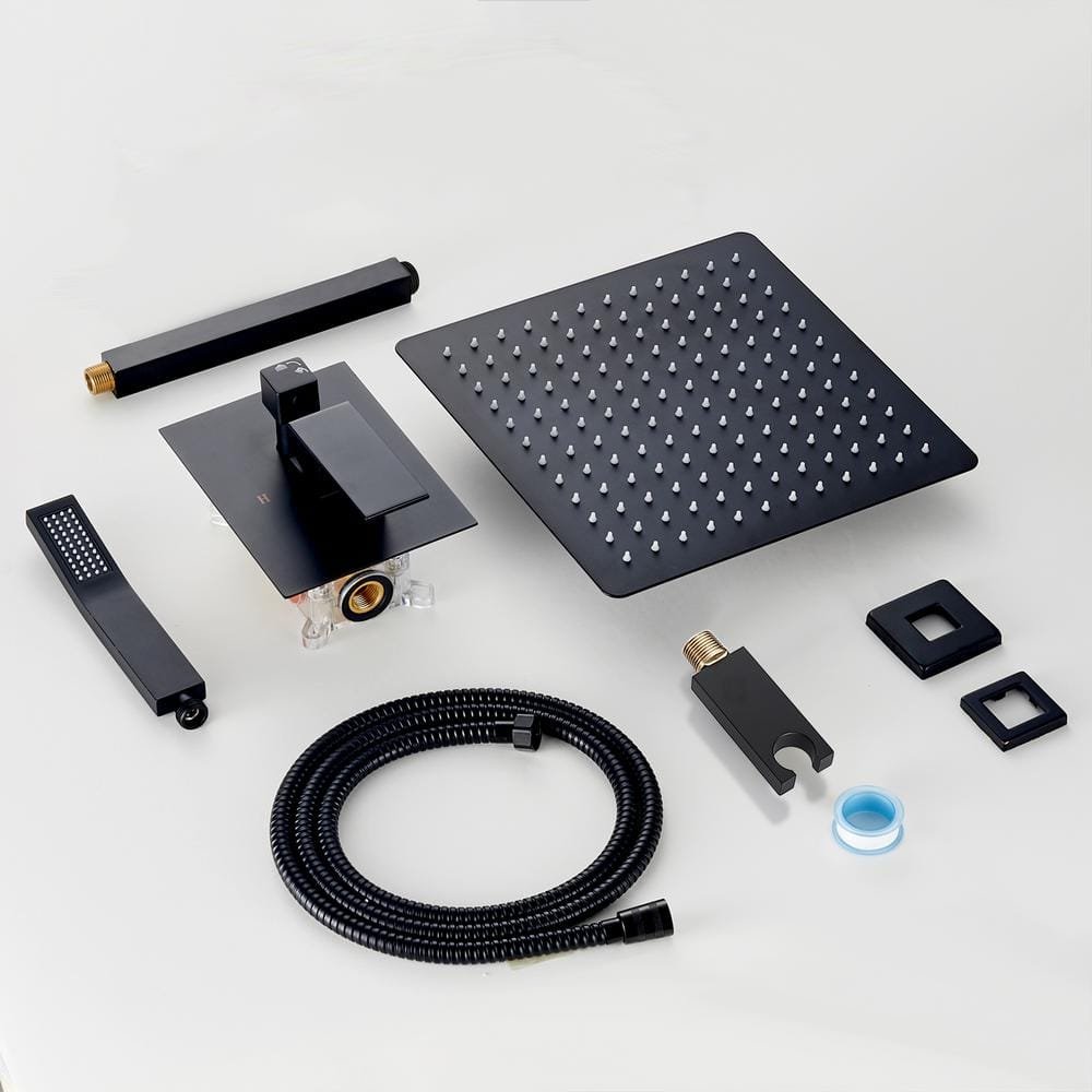 Single Handle 1-Spray 12 in. Ceiling Mount Shower Faucet 1.8 GPM with Pressure Balance in. Black (Valve Included) - Image 3