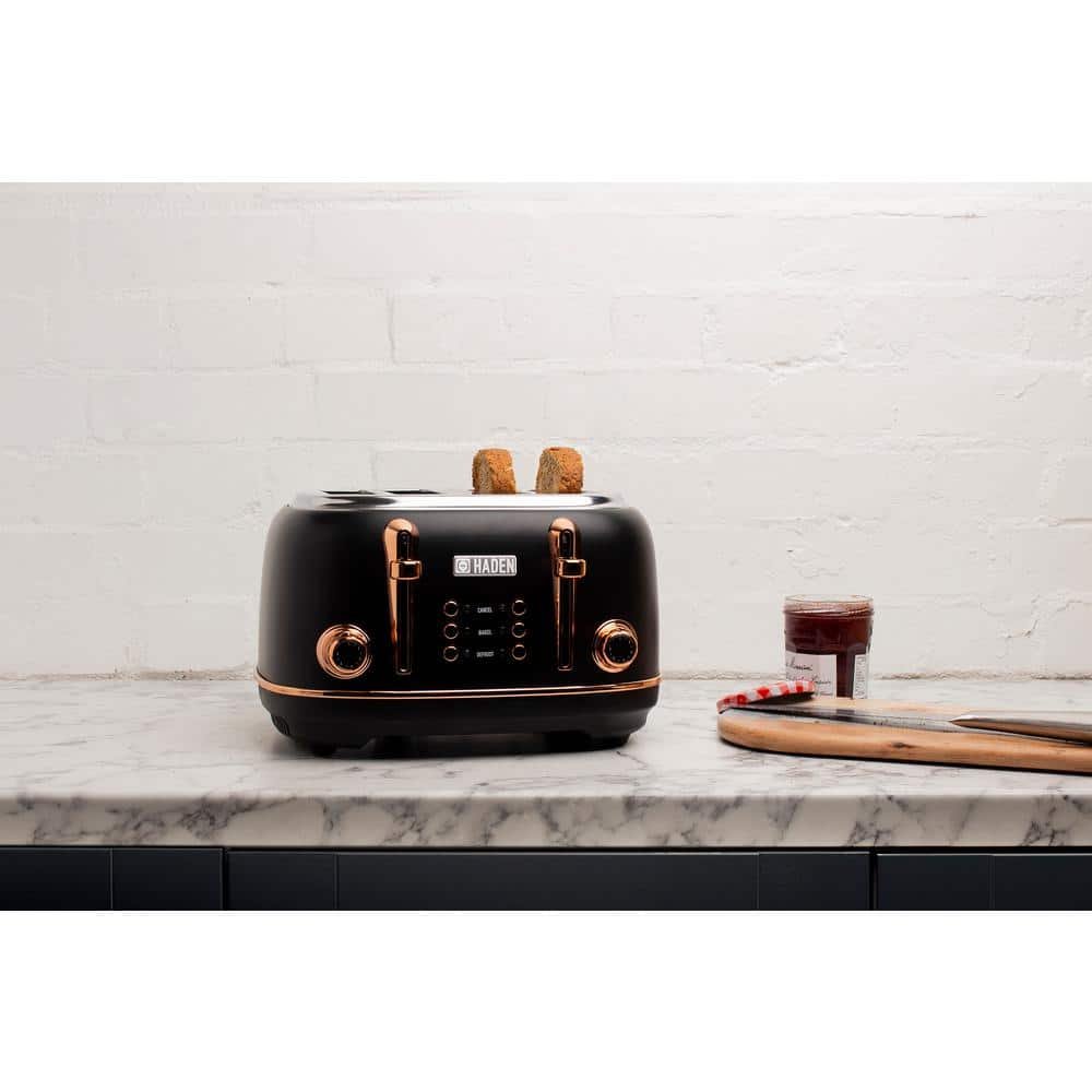 Heritage 1500-Watt 4-Slice Black and Copper Wide Slot Retro Toaster with Removable Crumb Tray and Browning Control - Image 3