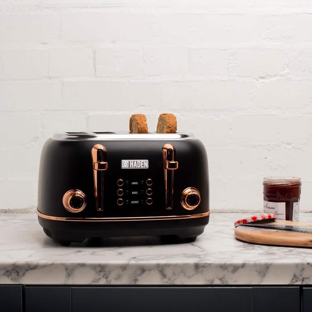 Heritage 1500-Watt 4-Slice Black and Copper Wide Slot Retro Toaster with Removable Crumb Tray and Browning Control - Image 2
