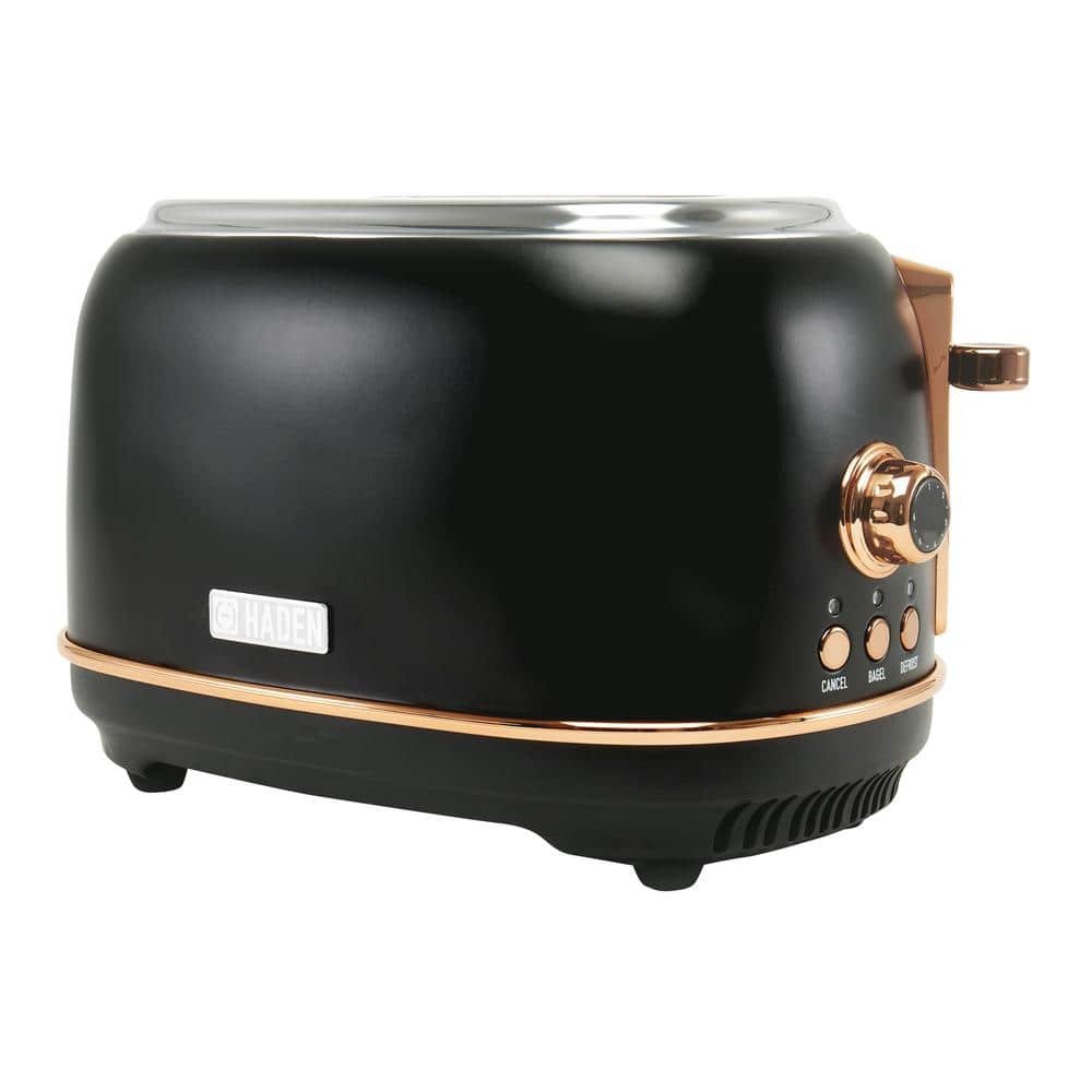 Heritage 900-Watt 2-Slice Wide Slot Black and Copper Retro Toaster with Removable Crumb Tray and Adjustable Settings