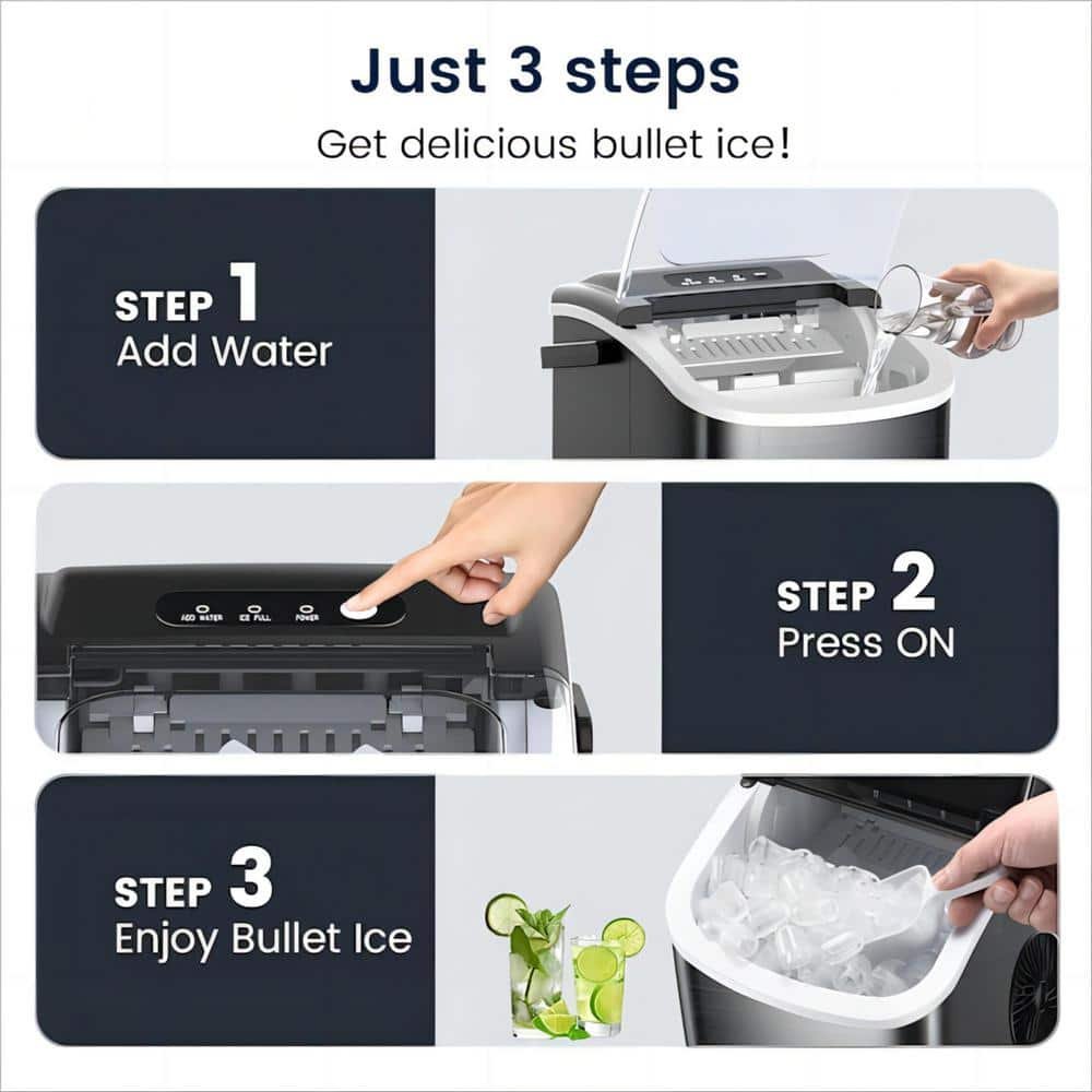 8.66 in. 26 lbs. Countertop or Portable Bullet Ice Maker in Stainless Steel Black - Image 2