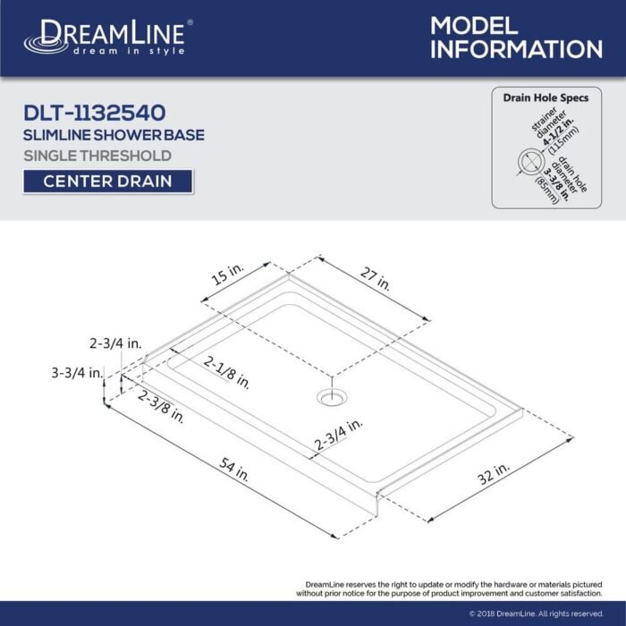 SlimLine 54 in.x 32 in. Single Threshold Alcove Shower Pan Base in Black with Center Drain - Image 3