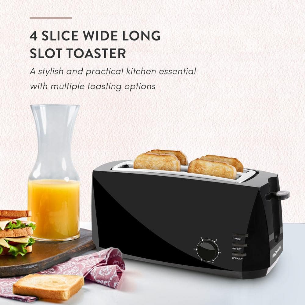 4 Slice Long Slot, Black Cool Touch Toaster - Image 2