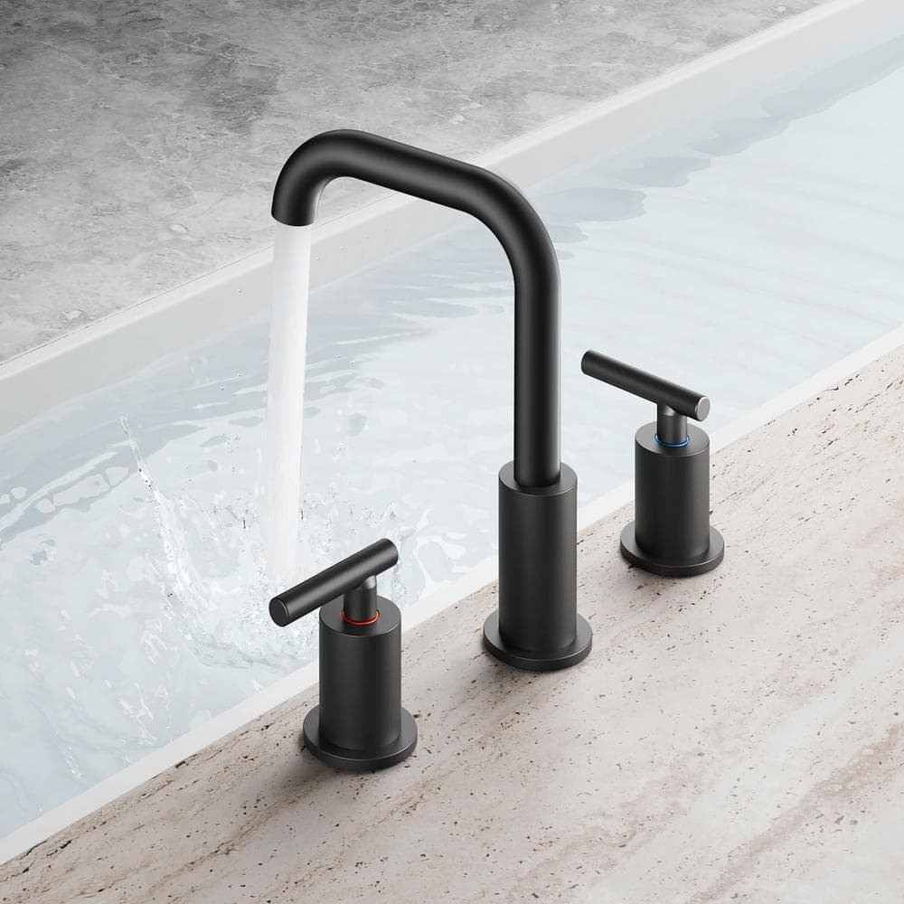 2-Handle Widespread Bathroom Faucet with Pop Up Drain Assembly Brass Bathroom Sink Faucet in Black - Image 3