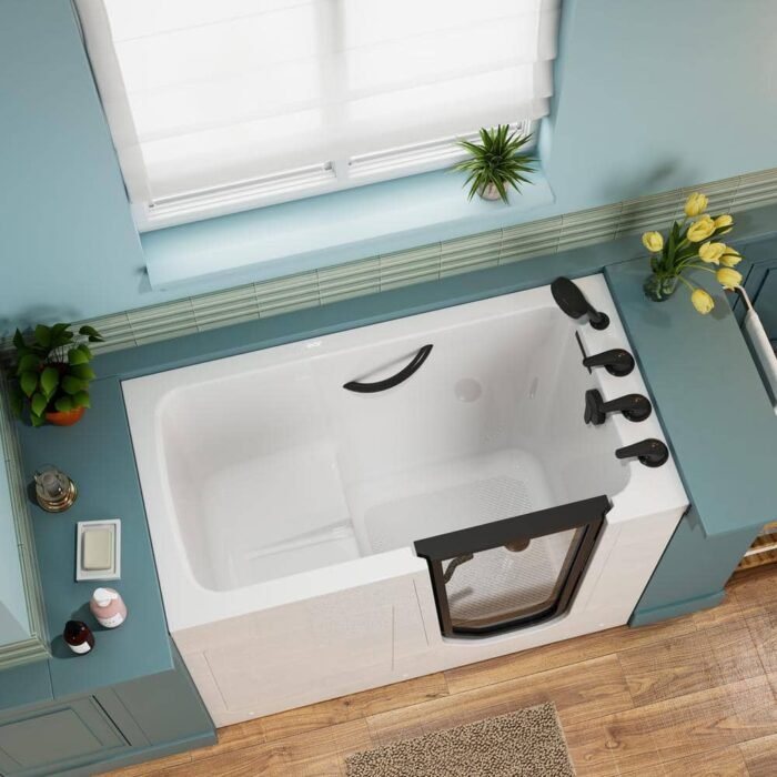 49 in. x 26 in. Right Drain Quick Fill Walk-In Soaking Bathtub in White/Black