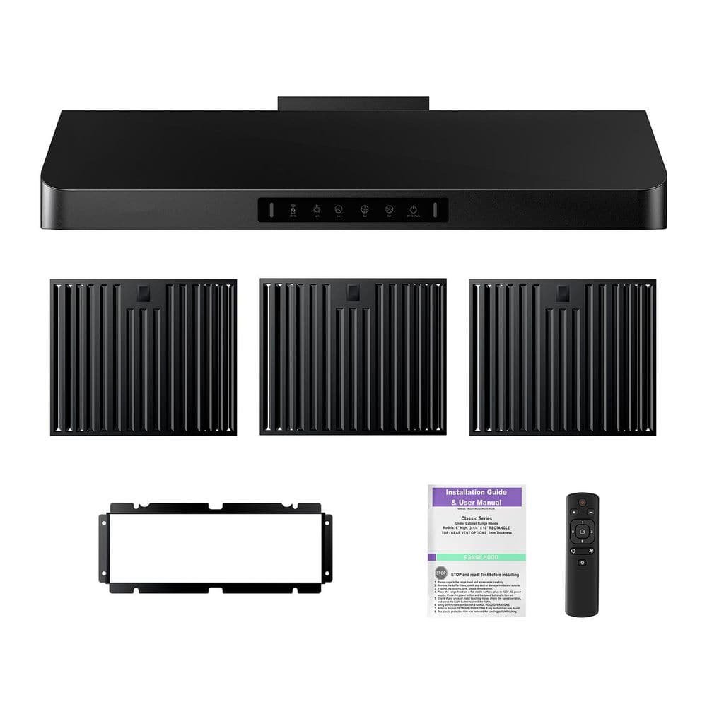 36 in. 900CFM Ducted Under Cabinet Range Hood in Black Stainless Steel 4-Speed with Adjustable LED and Permanent Filters - Image 2