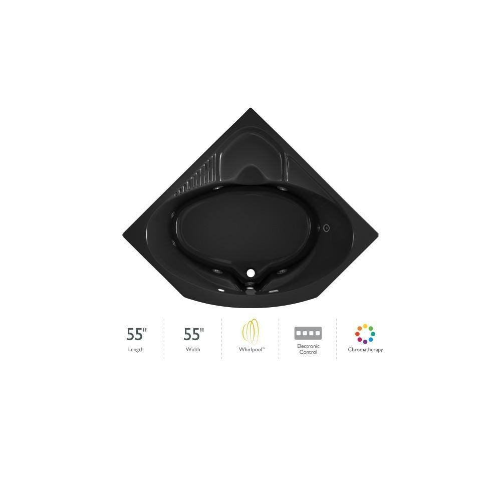 CAPELLA 55 in. x 55 in. Neo Angle Whirlpool Bathtub with Center Drain in Black - Image 2