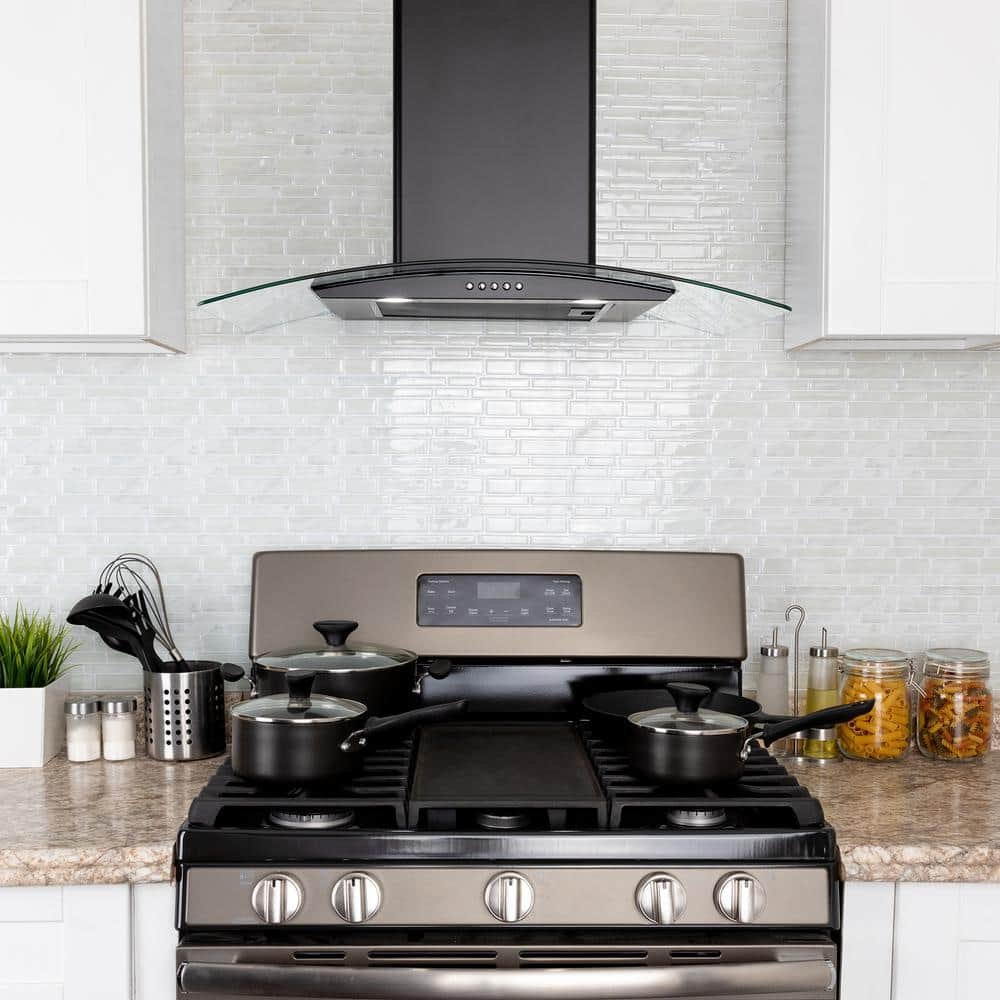 30 in. 217 CFM Convertible Wall Mount Range Hood with Tempered Glass and Carbon Filters in Black Painted Stainless Steel - Image 2