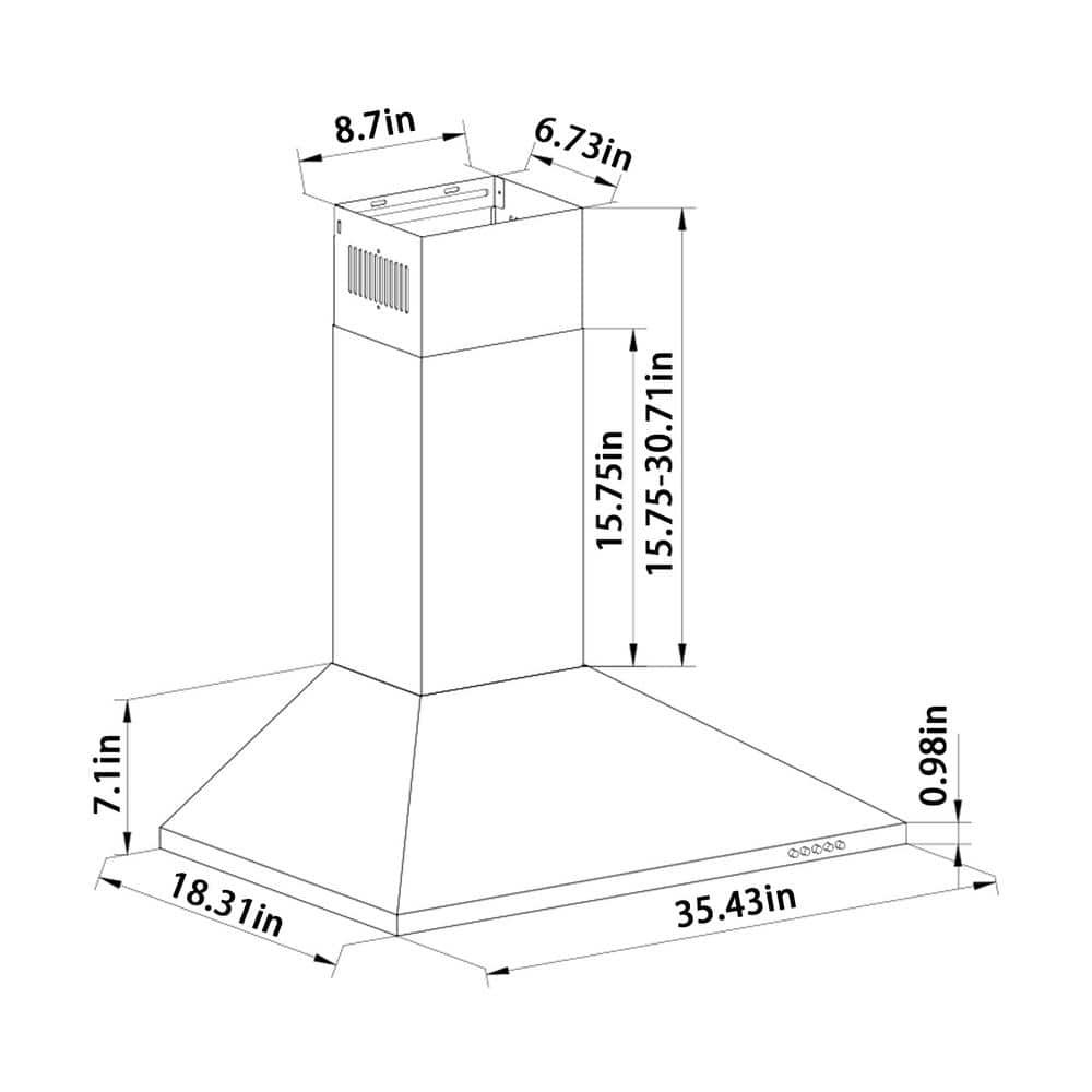 36 in. 450 CFM Wall Mount Ducted Insert Range Hood With Rectangular LED Light in Black - Image 3