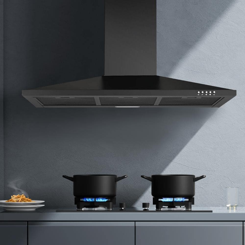 36 in. 450 CFM Wall Mount Ducted Insert Range Hood With Rectangular LED Light in Black - Image 2