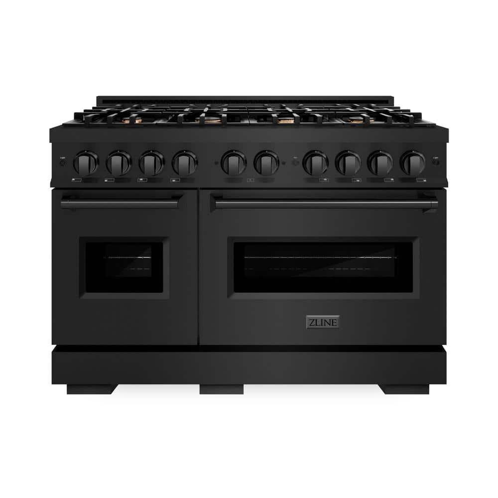 Classic 48 in. 8-Burner Dual Fuel Range with Double Oven and Brass Burners in Black Stainless Steel