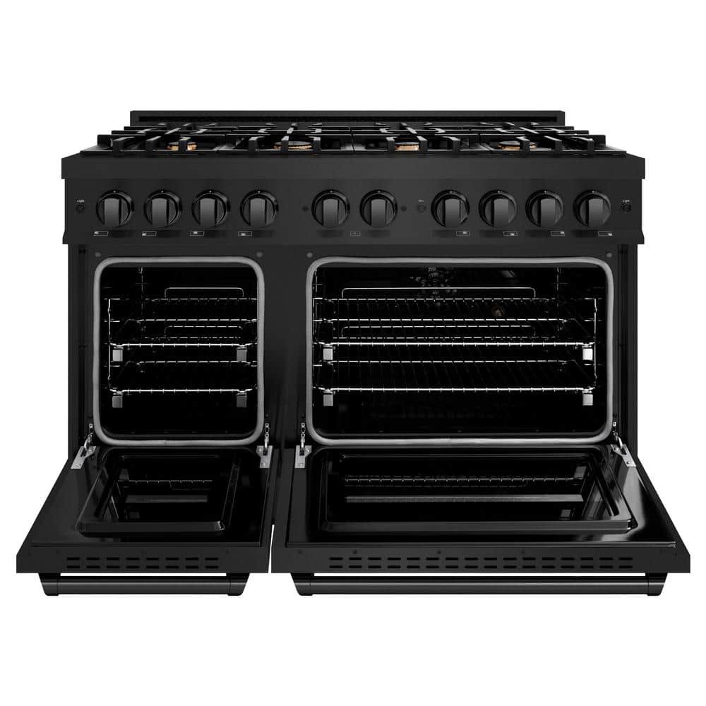 Classic 48 in. 8-Burner Dual Fuel Range with Double Oven and Brass Burners in Black Stainless Steel - Image 3