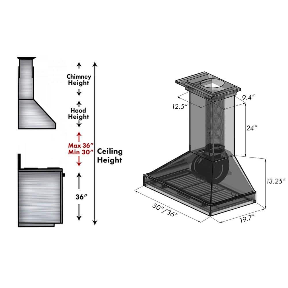 36 in. 400 CFM Convertible Vent Wall Mount Range Hood in Black Wood - Image 4