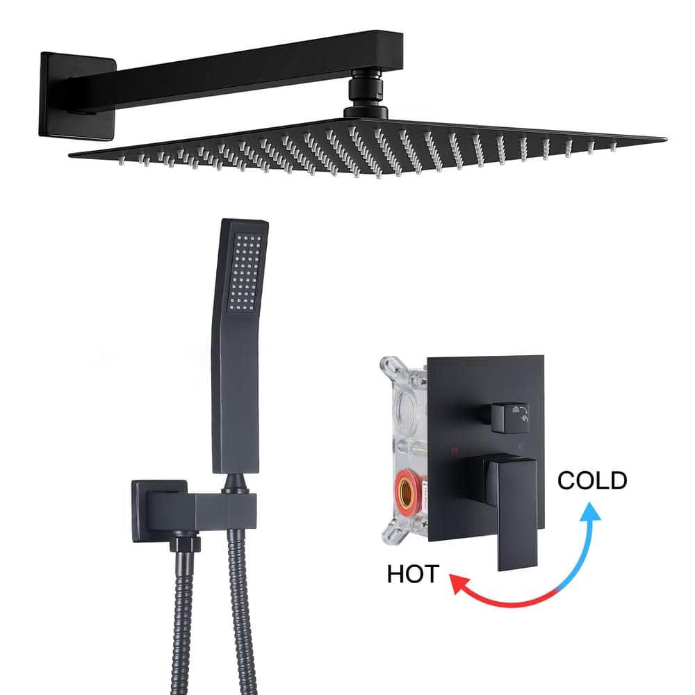 Rain Square Single Handle 1-Spray Shower Faucet 1.8 GPM w/ Valve 10in. Dual Shower Heads Shower System in Black