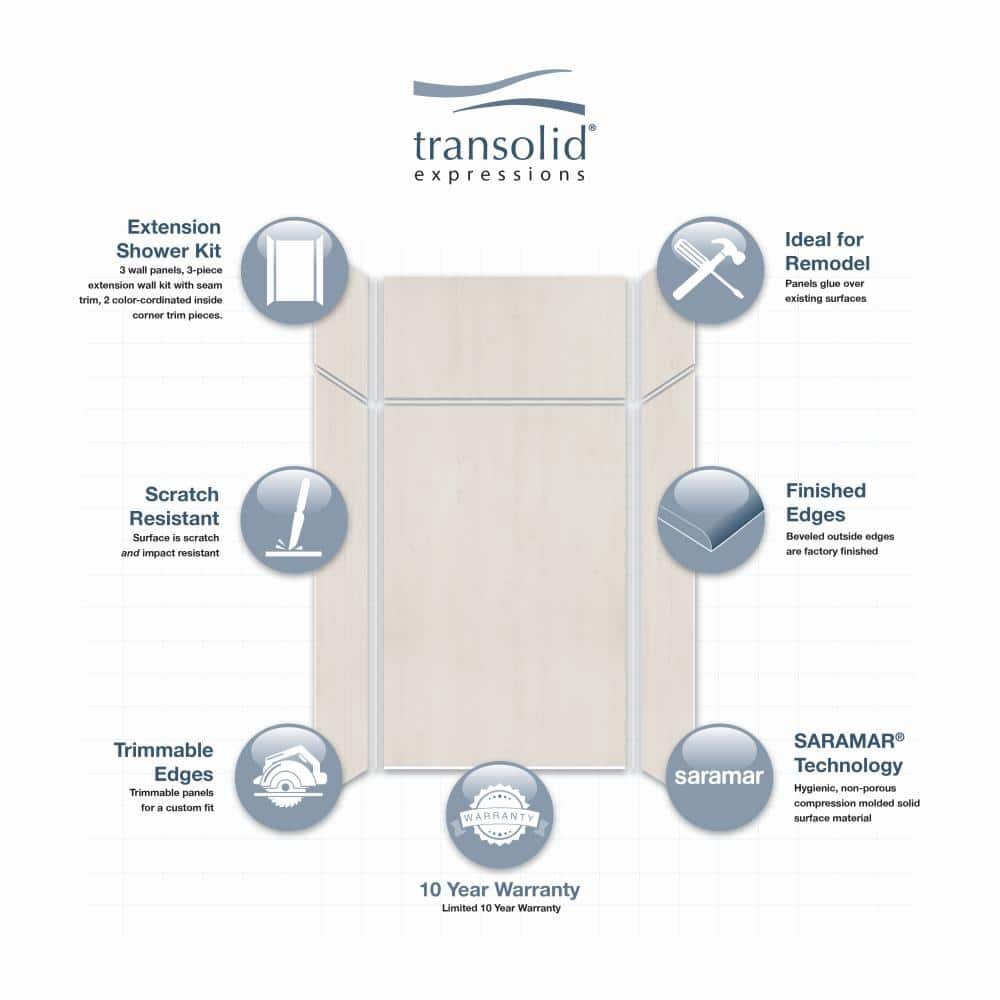 Expressions 36 in. x 48 in. x 96 in. 4-Piece Easy Up Adhesive Alcove Shower Wall Surround in Bleached Oak - Image 3