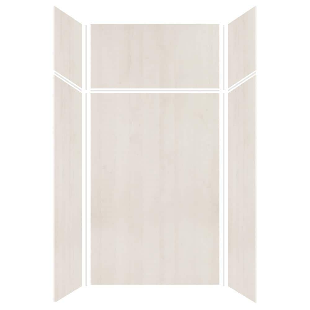 Expressions 36 in. x 48 in. x 96 in. 4-Piece Easy Up Adhesive Alcove Shower Wall Surround in Bleached Oak - Image 2