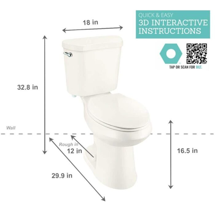 12 inch Rough In Two-Piece 1.28 GPF Single Flush Elongated Toilet in Bone Seat Included - Image 2