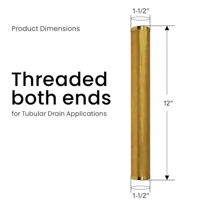 1-1/2 in. x 12 in. Brass Threaded Tube for Tubular Drain Applications, 17GA - Image 3