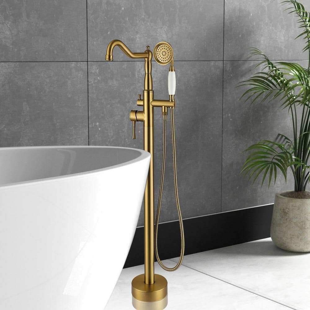 Single-Handle Classical Freestanding Tub Faucet with Hand Shower in. Brushed Brass - Image 2