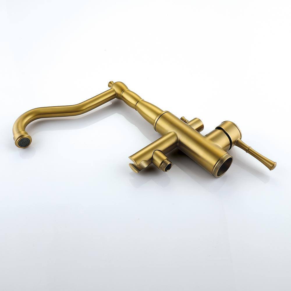 Single-Handle Classical Freestanding Tub Faucet with Hand Shower in. Brushed Brass - Image 4